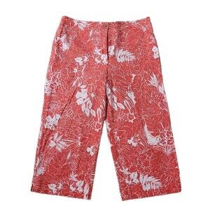 Chicos Capris Pants Womens 12 Orange Floral Size 2 Flat Front Aloha Hawaii